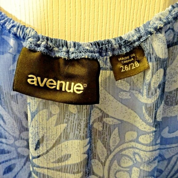 Avenue 26/28 Blue Sheer Polyester Button Front Elastic Neck Blouse - Picture 4 of 8